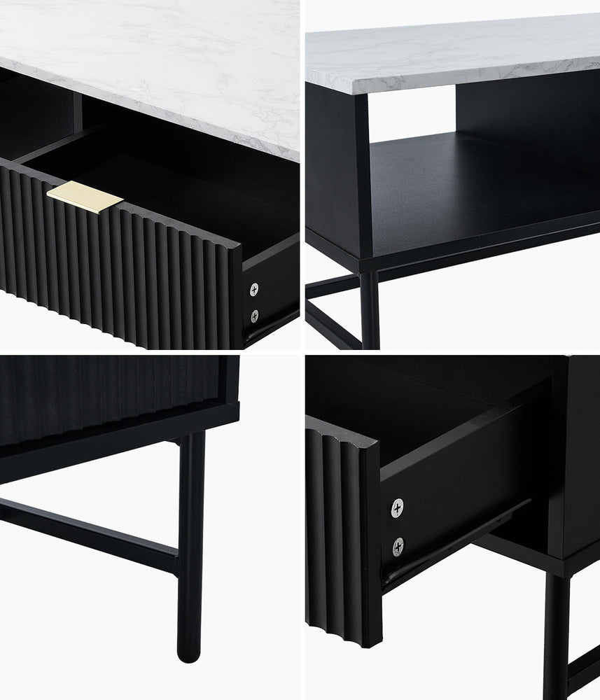 Coffee Table 1 Drawer Sofa End Table Open Shelf Black & White