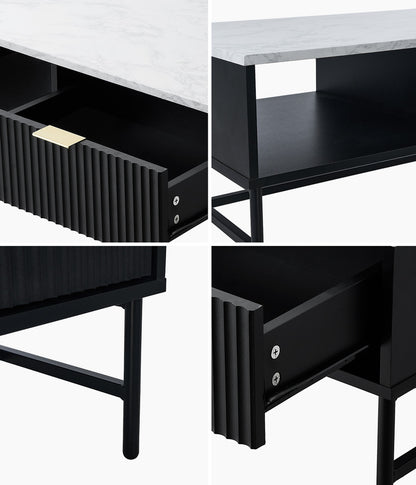 Coffee Table 1 Drawer Sofa End Table Open Shelf Black & White