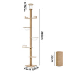 Cat Tree Wood Tower Scratching 300cm Post Floor to Ceiling