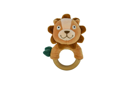 Snuggle buddy hugsworth lion wooden ring rattle