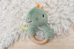 Snuggle buddy minty dinosaur wooden ring rattle