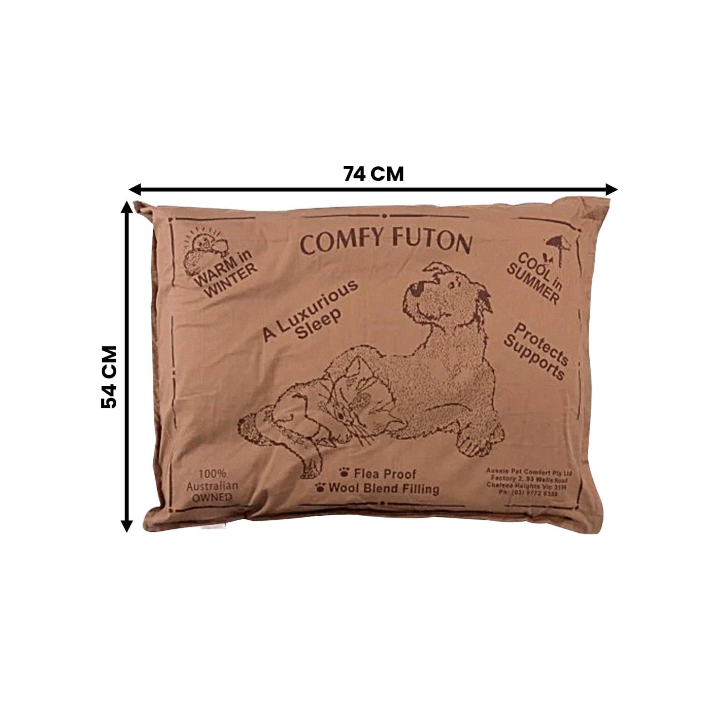 Comfy Pet Bed Brown Cotton 74x54cm