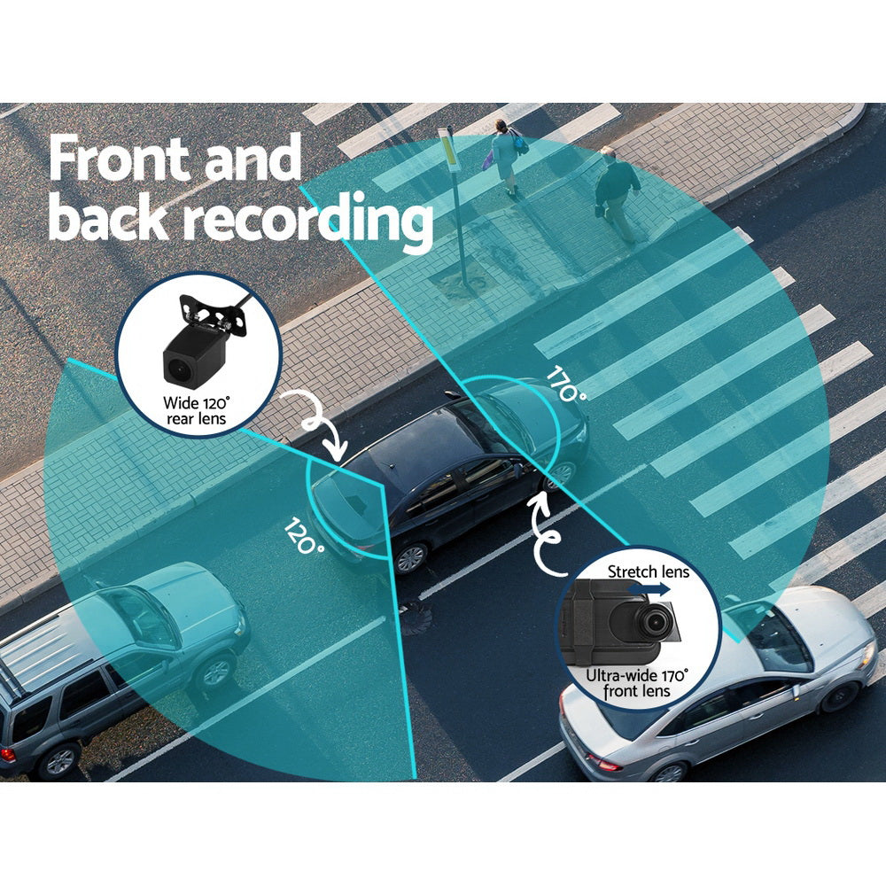 1080P Dash Camera 9.66" Front Rear View