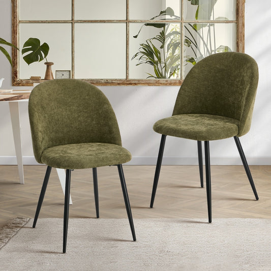 2x Dining Chairs Accent Chair Armchair Kitchen Linen Green