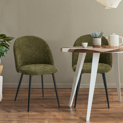 2x Dining Chairs Accent Chair Armchair Kitchen Linen Green