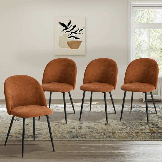 4x Dining Chairs Accent Armchair Upholstered Linen Orange