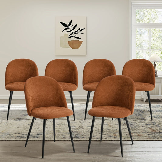 6x Dining Chairs Accent Armchair Upholstered Linen Orange