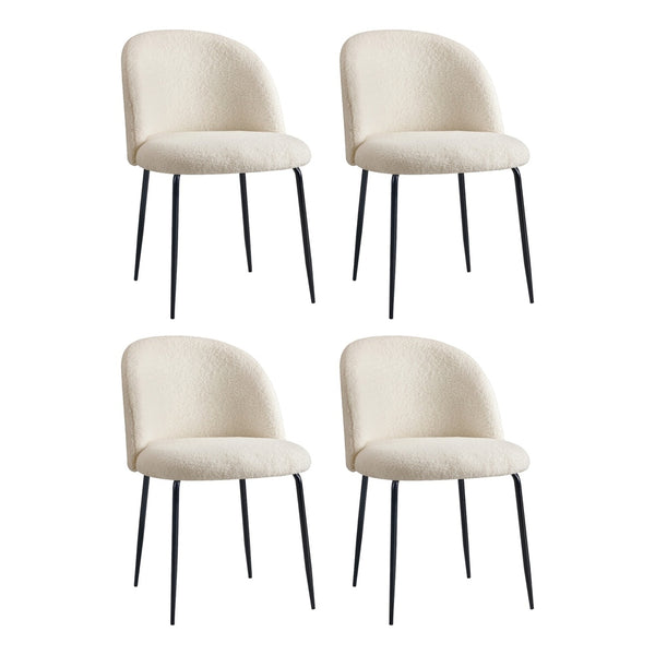  4x Dining Chairs Kitchen Upholstered Sherpa White