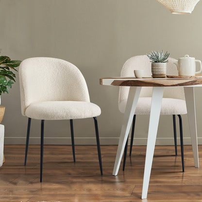 4x Dining Chairs Kitchen Upholstered Sherpa White