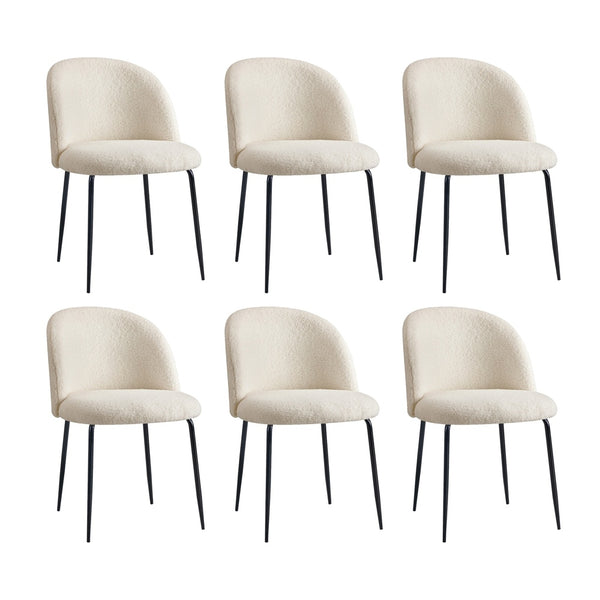  6x Dining Chairs Kitchen Upholstered Sherpa White