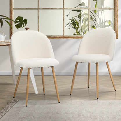 2x Dining Chairs Upholstered Sherpa Wooden White