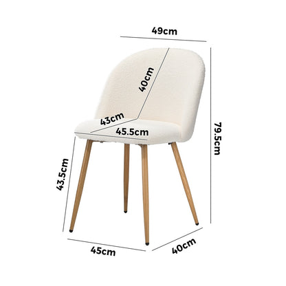 2x Dining Chairs Upholstered Sherpa Wooden White