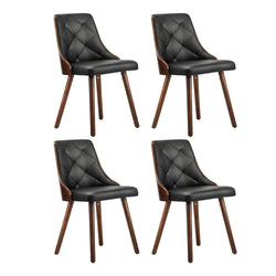 4x Wooden Dining Chairs  Leather Padded Black