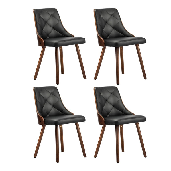  4x Wooden Dining Chairs  Leather Padded Black