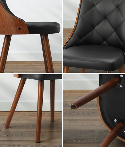 4x Wooden Dining Chairs  Leather Padded Black