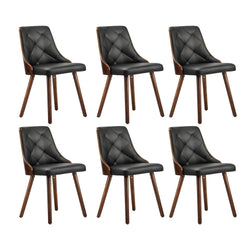 6x Wooden Dining Chairs  Leather Padded Black