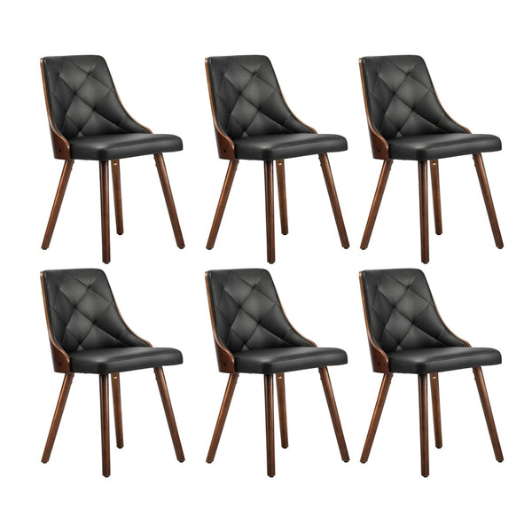  6x Wooden Dining Chairs  Leather Padded Black