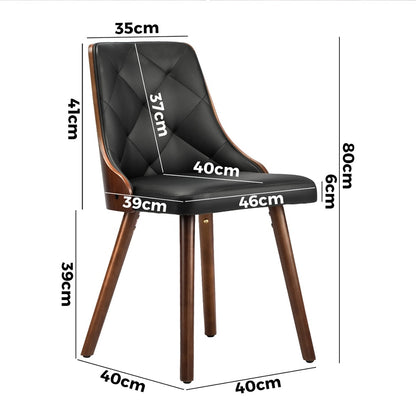 6x Wooden Dining Chairs  Leather Padded Black