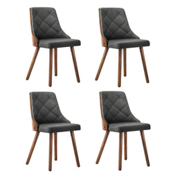 Set of 4 Wooden Dining Chairs Linen Fabric Padded Seats Kitchen or Dining