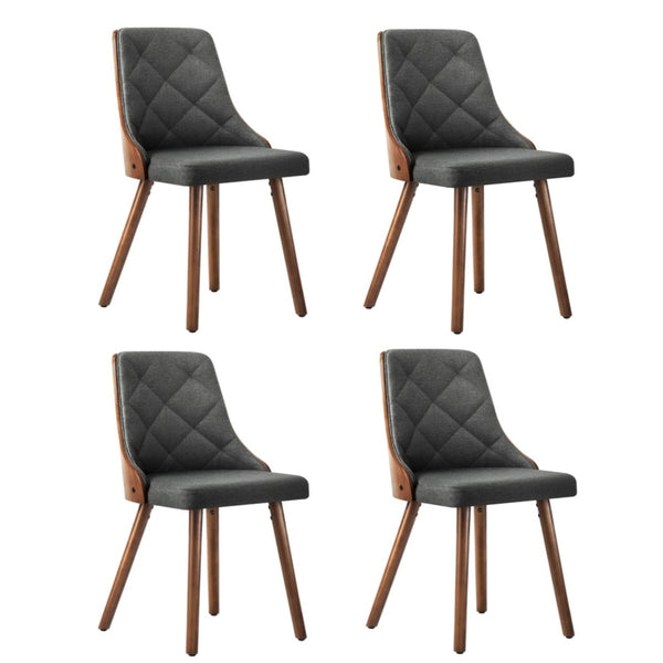  Set of 4 Wooden Dining Chairs Linen Fabric Padded Seats Kitchen or Dining