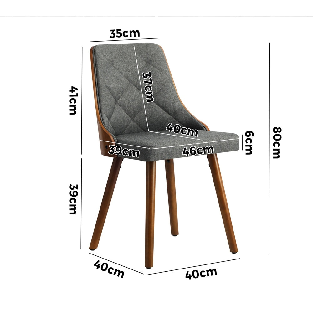 Set of 4 Wooden Dining Chairs Linen Fabric Padded Seats Kitchen or Dining