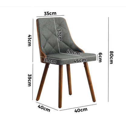 Set of 4 Wooden Dining Chairs Linen Fabric Padded Seats Kitchen or Dining