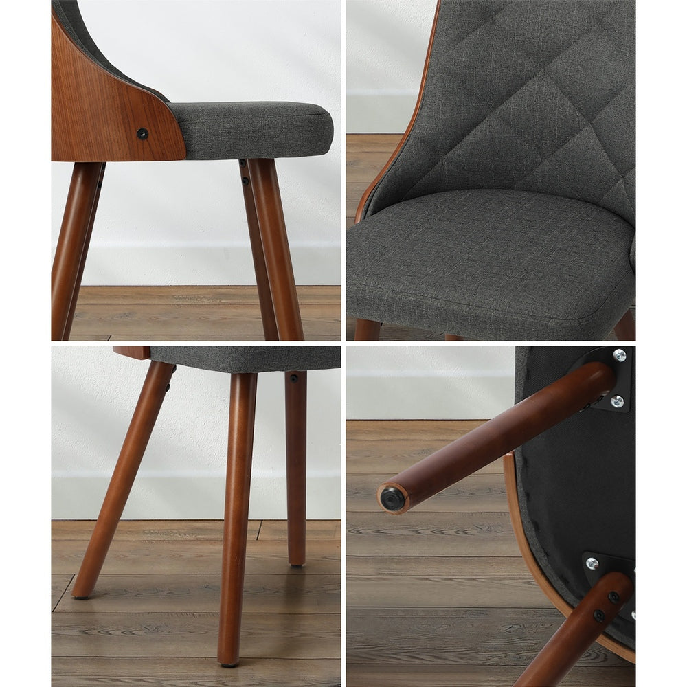 Set of 4 Wooden Dining Chairs Linen Fabric Padded Seats Kitchen or Dining