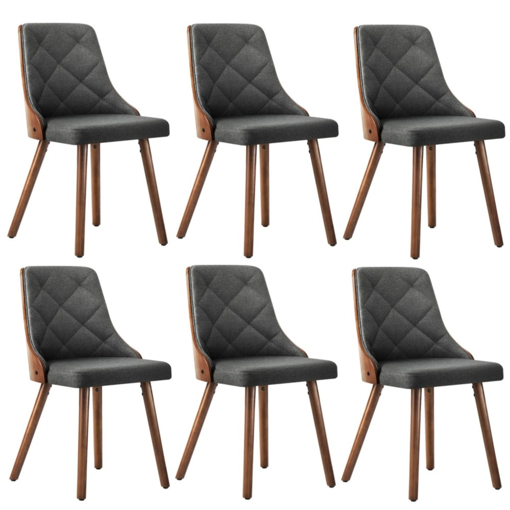 Set of 6 Wooden Dining Chairs with Linen Fabric Padded Seats for Kitchen Grey & White