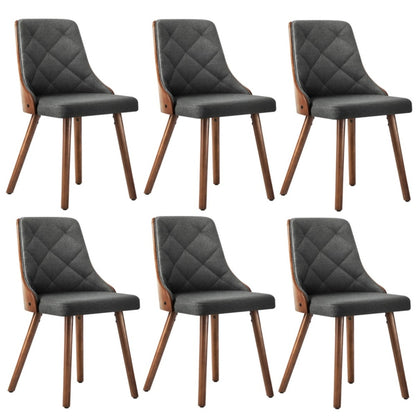 Set of 6 Wooden Dining Chairs with Linen Fabric Padded Seats for Kitchen Grey & White