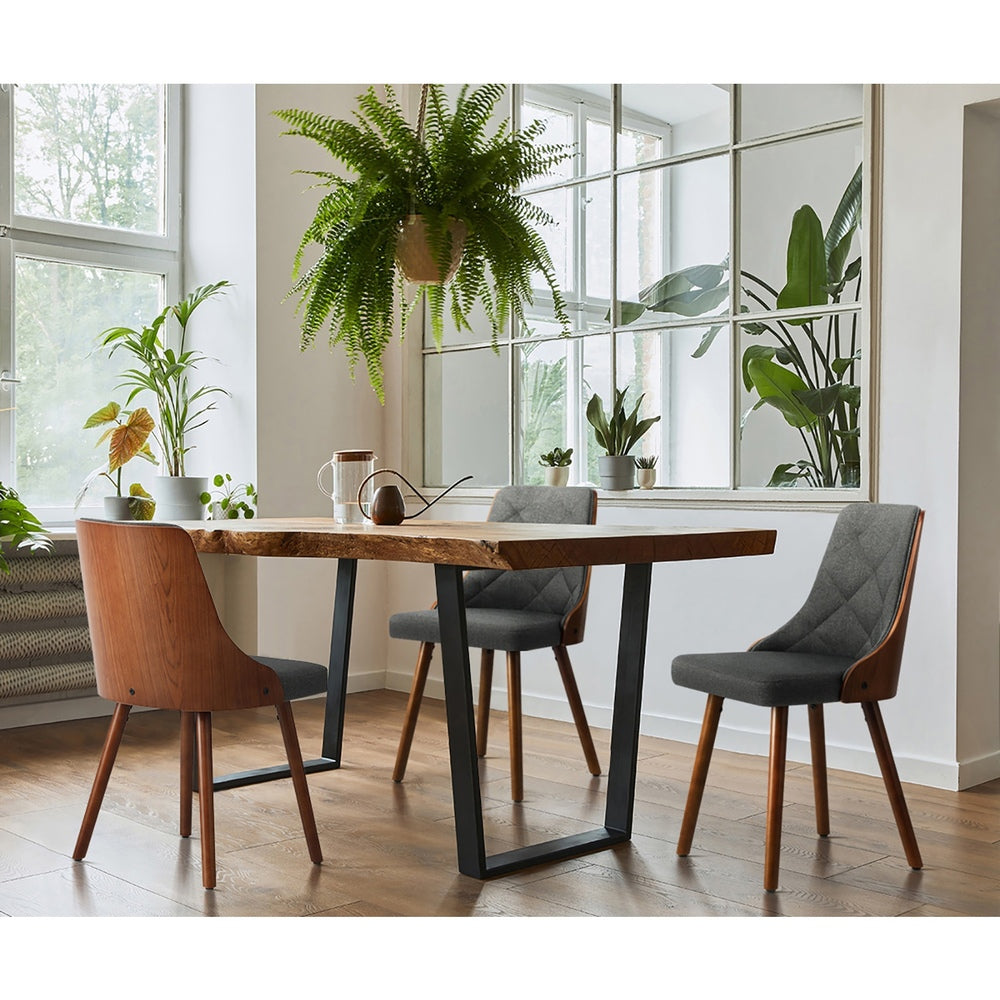Set of 6 Wooden Dining Chairs with Linen Fabric Padded Seats for Kitchen Grey & White