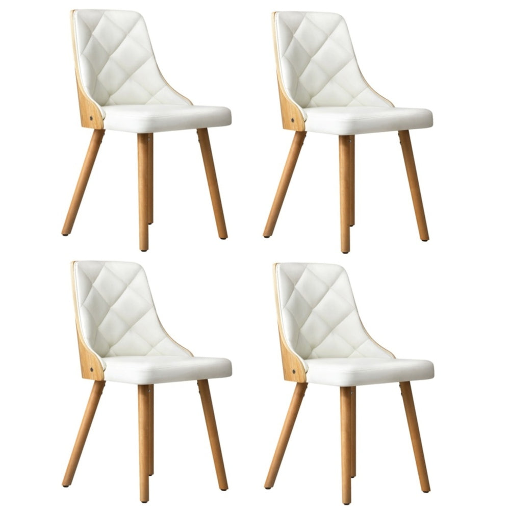 Set of 6 Wooden Dining Chairs with Linen Fabric Padded Seats for Kitchen Grey & White