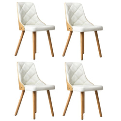 Set of 6 Wooden Dining Chairs with Linen Fabric Padded Seats for Kitchen Grey & White
