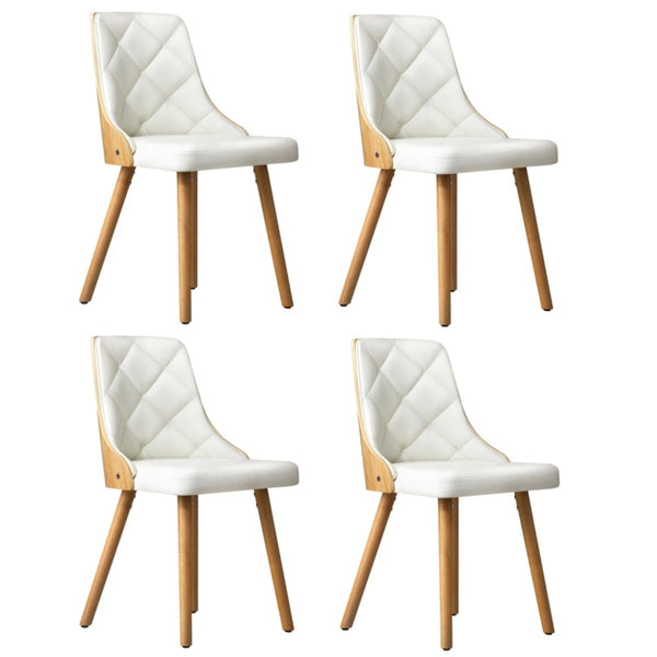  Set of 6 Wooden Dining Chairs with Linen Fabric Padded Seats for Kitchen