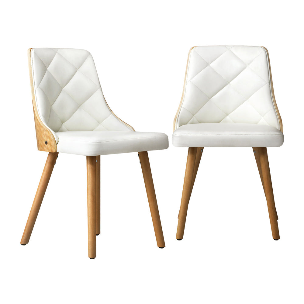 Set of 6 Wooden Dining Chairs with Linen Fabric Padded Seats for Kitchen Grey & White