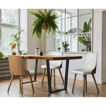 Set of 6 Wooden Dining Chairs with Linen Fabric Padded Seats for Kitchen