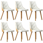 6x Wooden Dining Chairs with White Leather Padded Seats for Dining Room