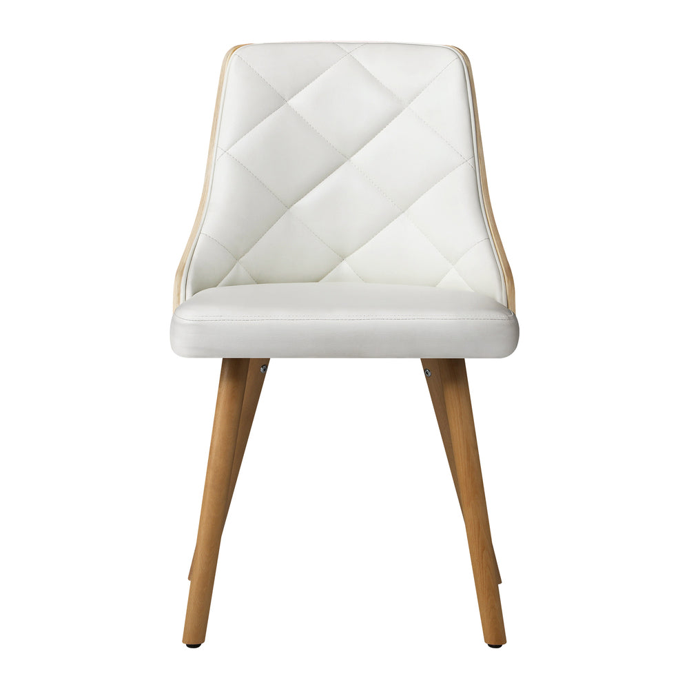 6x Wooden Dining Chairs with White Leather Padded Seats for Dining Room