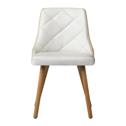 6x Wooden Dining Chairs with White Leather Padded Seats for Dining Room