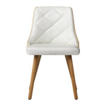 6x Wooden Dining Chairs with White Leather Padded Seats for Dining Room