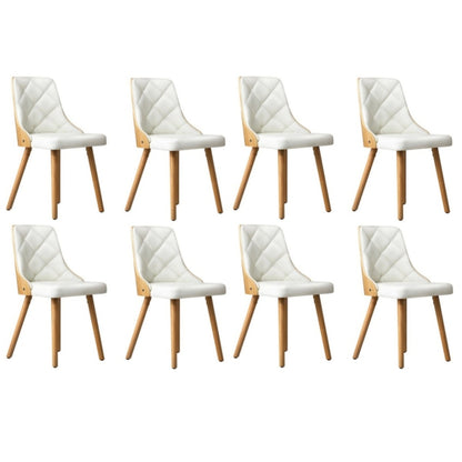 8x Wooden Dining Chairs Leather Padded White