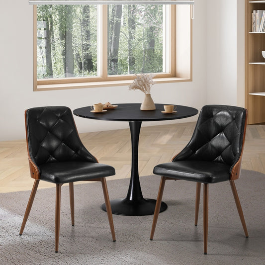 Set of 2 Retro PU Leather Dining Chairs Black for Kitchen or Dining Room