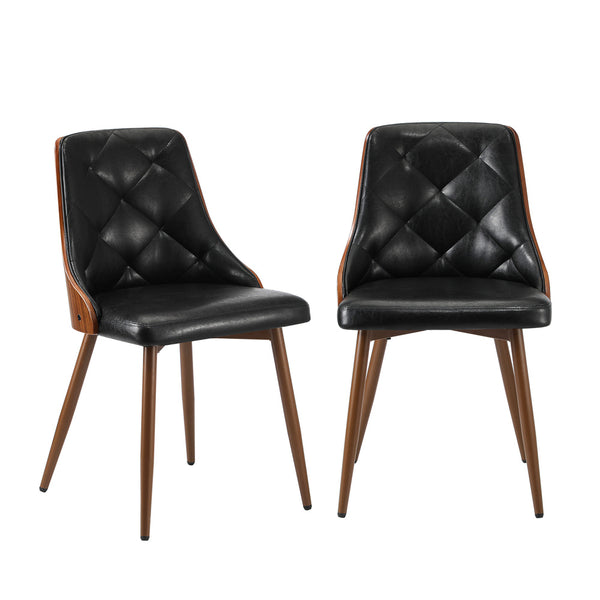  Set of 2 Retro PU Leather Dining Chairs Black for Kitchen or Dining Room