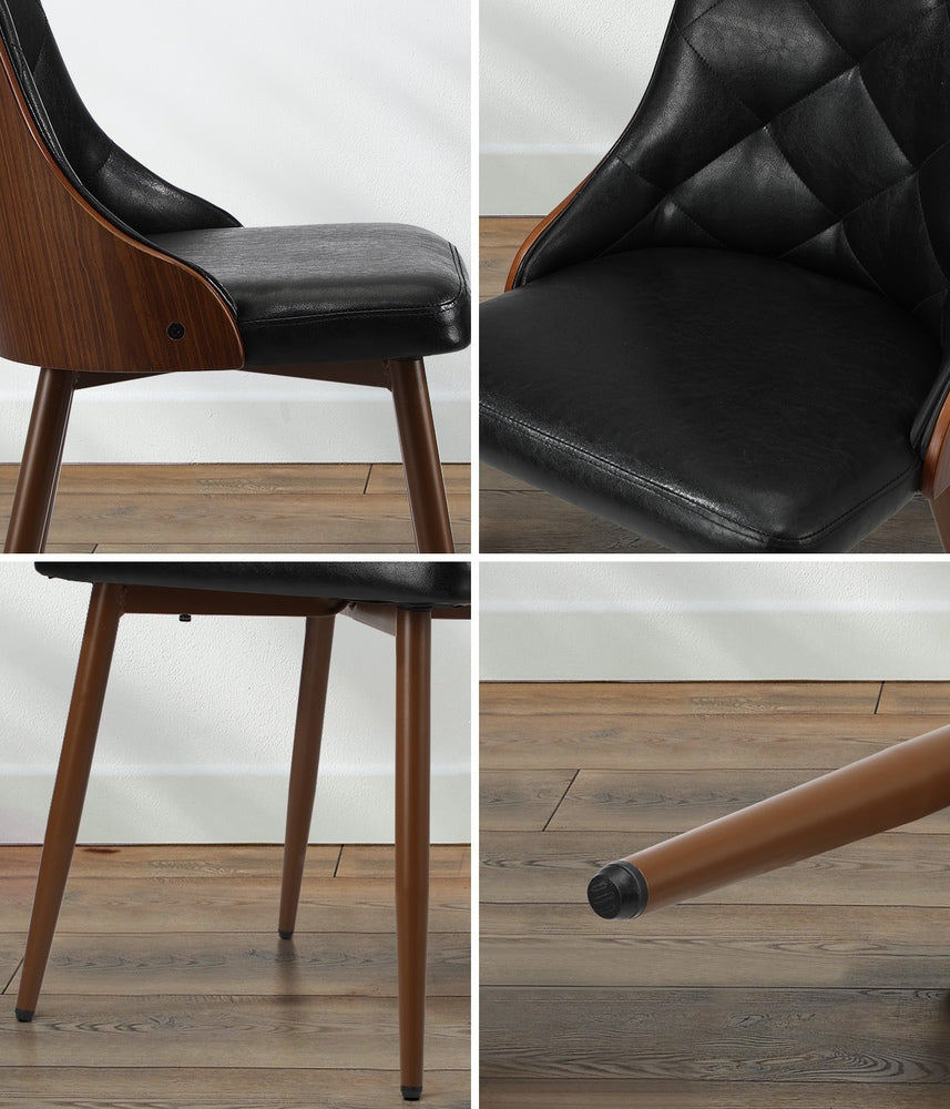 Set of 2 Retro PU Leather Dining Chairs Black for Kitchen or Dining Room