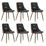 6x Dining Chairs Vintage Retro Dark Grey & Black Polyester Padded Kitchen Chairs