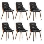 6x Dining Chairs Vintage Retro Dark Grey & Black Polyester Padded Kitchen Chairs