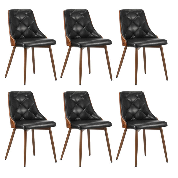  6x Dining Chairs Vintage Retro Dark Grey & Black Polyester Padded Kitchen Chairs