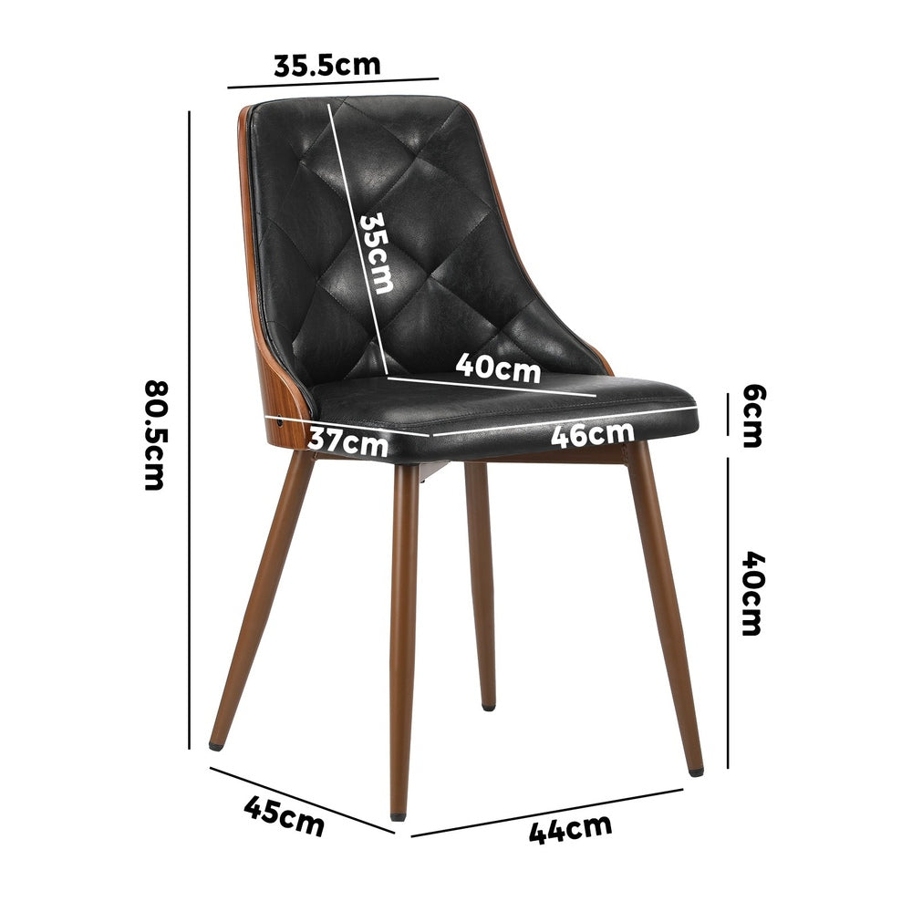 6x Dining Chairs Vintage Retro Dark Grey & Black Polyester Padded Kitchen Chairs