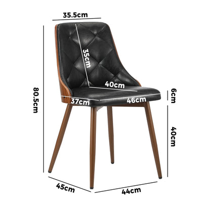 6x Dining Chairs Vintage Retro Dark Grey & Black Polyester Padded Kitchen Chairs