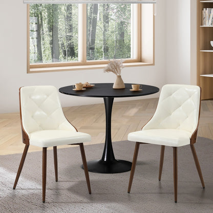 Set of 2 Dining Chairs PU Leather White for Kitchen or Dining Room