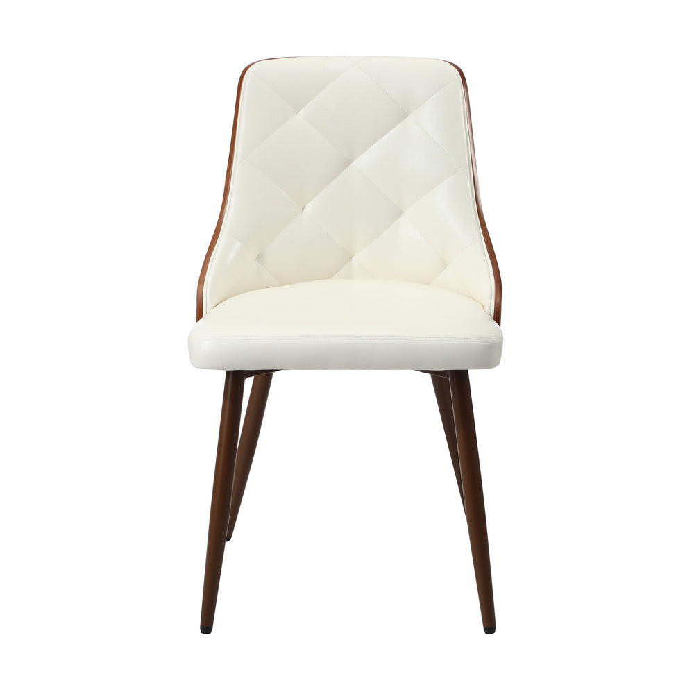 Set of 2 Dining Chairs PU Leather White for Kitchen or Dining Room